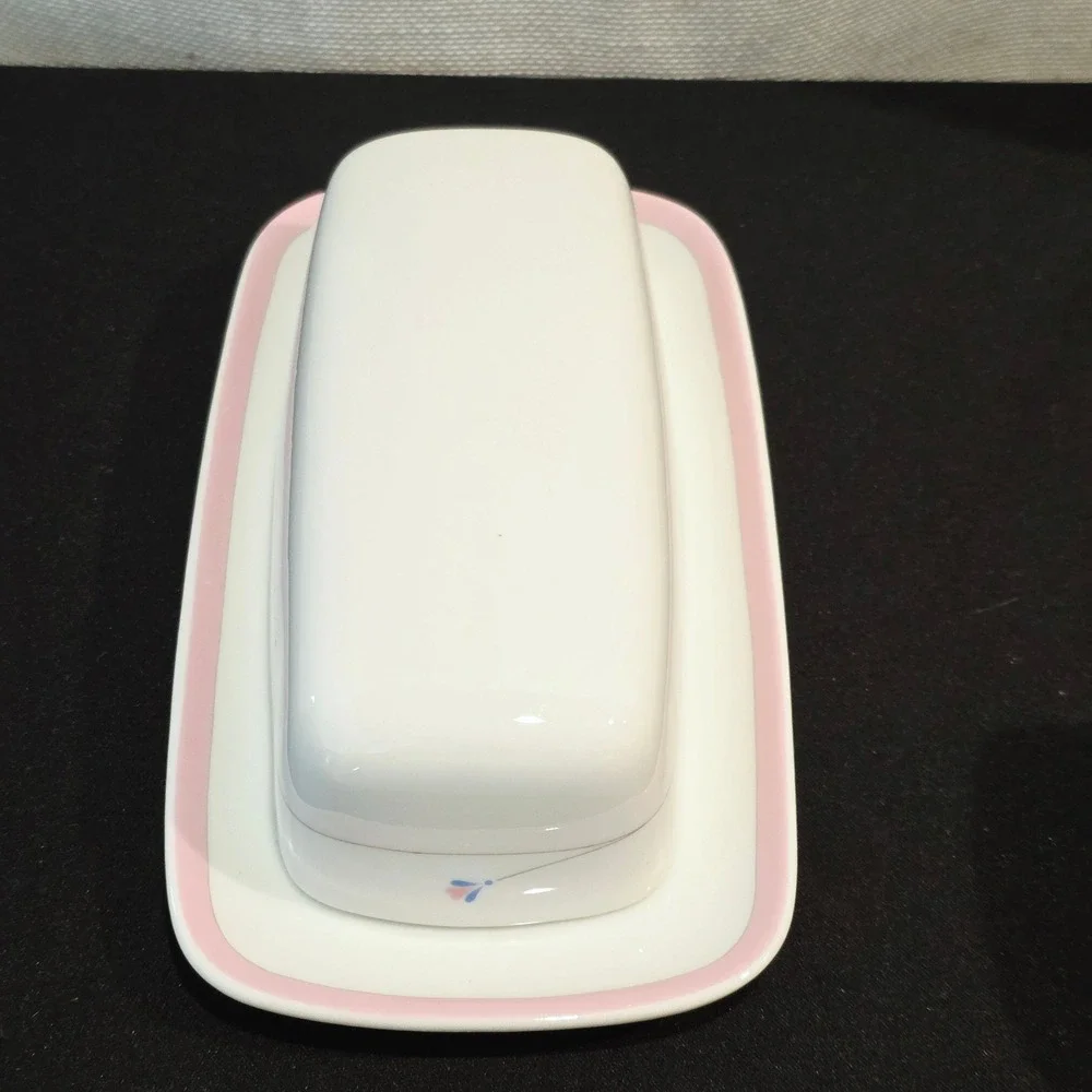 Vintage Signature Radiance Porcelain Butter Dish Pink Blue Floral Japan 80s